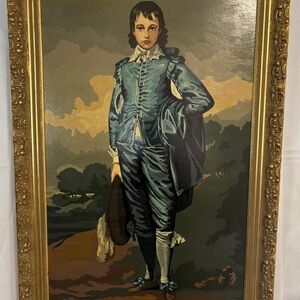 Vintage Blue Boy Painting in Ornate Frame